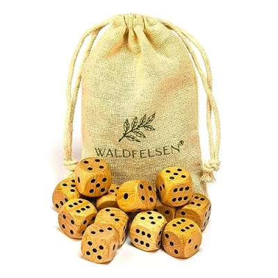 Afbeelding van Waldfelsen 6, 12, 20, 30 of 50 hoogwaardige houten dobbelstenen van echt beukenhout, 16 mm standaard met stoffen zak, kubusset (blanco, 12 stuks)