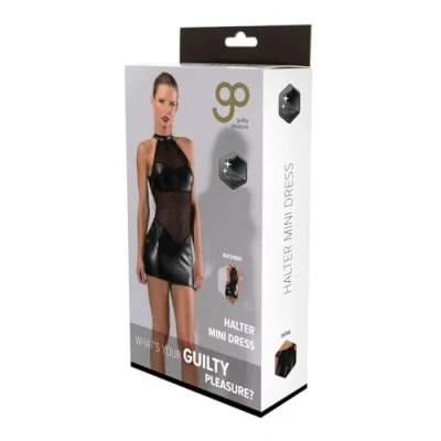 Afbeelding van Guilty Pleasure Wetlook halterjurkje met transparant middendeel L