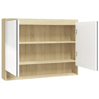 Afbeelding van vidaXL Badkamerkast met spiegel 80x15x60 cm MDF wit en eikenkleurig