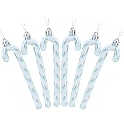 Afbeelding van Christmas Concepts® Pack van 6 13cm Glitter Candy Cane Kerstboomversieringen (Ijsblauw en Wit)