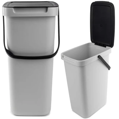 Afbeelding van KADAX afvalemmer met deksel en handvat, plastic voor afvalscheiding, rechthoekige klapdeksel (grijs, 12 l)