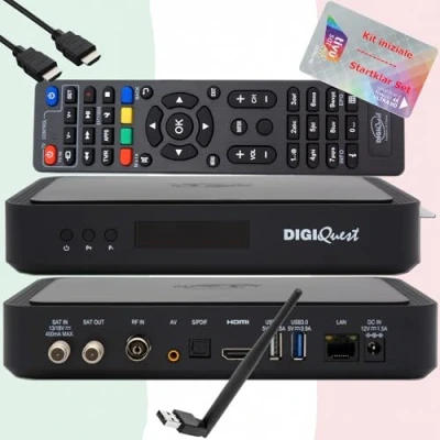 Afbeelding van TiVuSat kaart 4K UHD + DIGIQuest Q80 satellietontvanger H.265 S2+T2 HEVC set top box, gecertificeerde ontvanger met (activeerd), mediaspeler, webradio, 150 Wifi USB stick, HTS