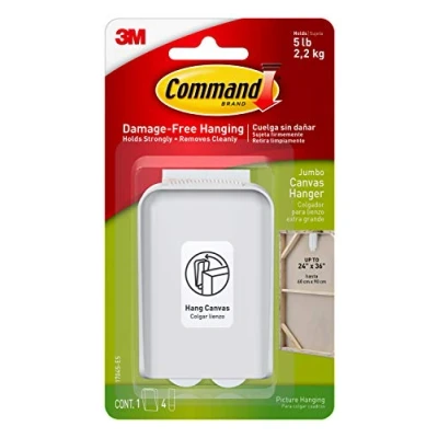 Afbeelding van Command Jumbo Canvas Hanger Haak 1 en 4 Zelfklevende Strips, Wit Schadevrij Hangend voor Ingelijste Afbeeldingen, Prints Art Geschikt maximaal 2,2 kg