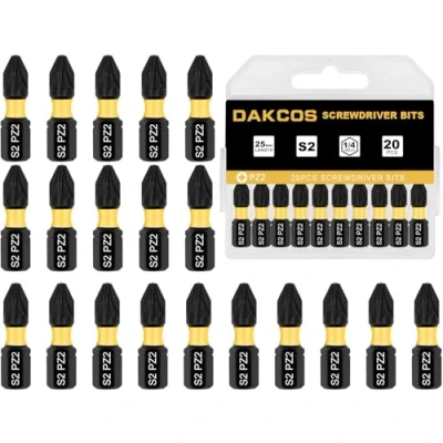 Afbeelding van DAKCOS PZ2 Bit, Torx Bit PZ2, S2 assortiment, 1/4 inch zeskantschacht (lengte: 25 mm, 20 stuks)