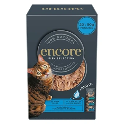 Afbeelding van Encore 100% natuurlijk premium natvoer voor katten, vis, multipack in bouillon volwassen verpakking met 4 zakjes (5 x 50 g)