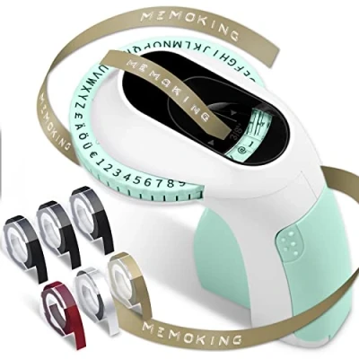 Afbeelding van Label Maker Memoking E975 3D reliëfdrukmachine met 6 rollen reliëftape, labling machine, voor thuisorganisatie, doe het zelf handwerk (£/, Ö, Ü)