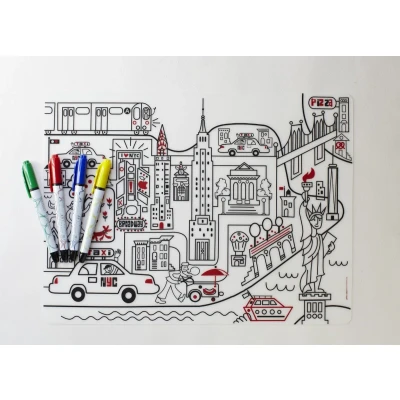Afbeelding van Kinderen Placemat Mark Mat New York + 4 Markers 40 x 32 cm. New...