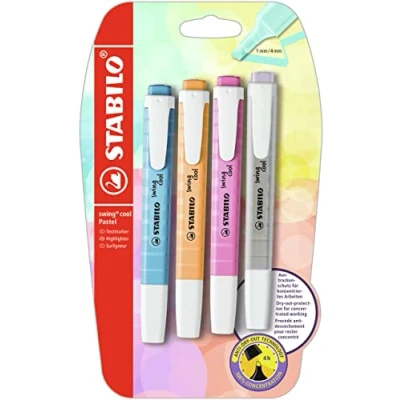 Afbeelding van STABILO B 57308 10rkeerstift swing cool Pastel 4 stuks ZijdeGrijs, fris fuchsia, hemelsBlauw, zacht Oranje,4er Pack,Meerkleuren