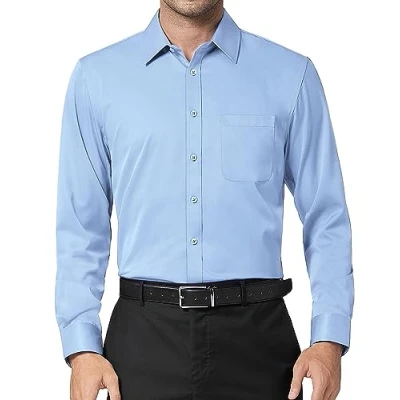 Afbeelding van DEMEANOR Overhemd voor heren, lange mouwen, businesshemd, slim fit, effen, vrijetijdshemd, strijkvrij, overhemden babyblauw, XXL
