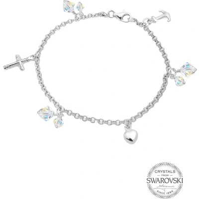Afbeelding van Elli Kreuz HERZ Anker Kristalle Armband, Dames, Maat: 18, Silber