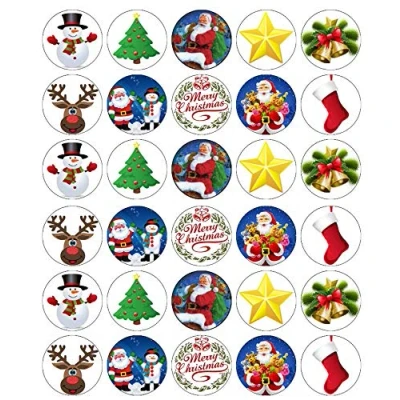 Afbeelding van 30 Kerst Santa Cupcake Toppers Eetbare Wafel Papier Fairy Cake Verjaardagstaarten