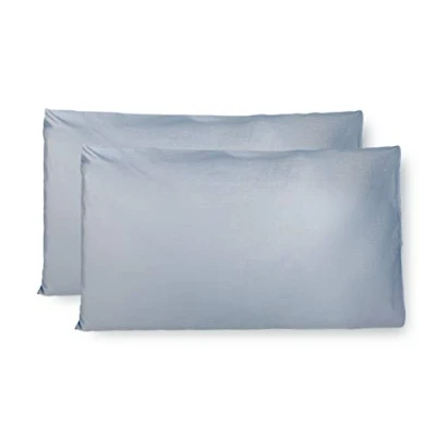 Afbeelding van Paar kussenslopen 100% Pure katoen 50X70 CM, Set van 2 Bed Kussen Stoffen Gemaakt in Italië, Tassluiting, Solid Color, Standaard Maat met Celeste.