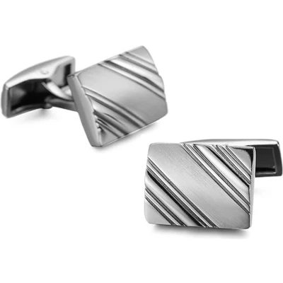 Afbeelding van Manchetknopen Diagonaal Gestreept Zilver Kleurig Vierkant Cufflinks Cadeau voor Man Mannen Cadeautjes