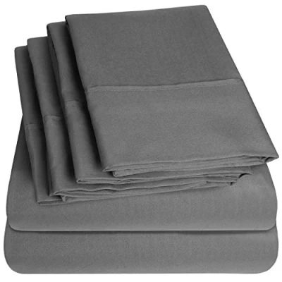 Afbeelding van King Size Beddengoed 6 delige 1500 Supreme Collectie Fijn Geborsteld Microfiber Diepe Pocket Sheet Set 2 Extra Kussenslopen, Grote waarde, Koning, Grijs