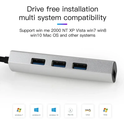 Afbeelding van USB Splitter Hub 3.0 4 Poorten aansluiting Aluminium Zilver
