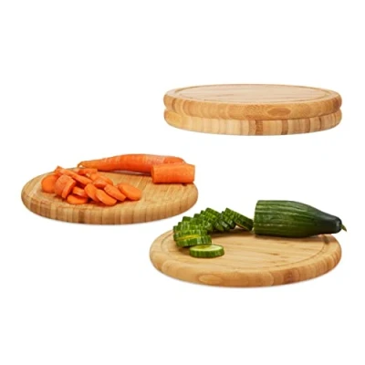 Afbeelding van Relaxdays ontbijtplanken set 30 cm diameter snijplank bamboe serveerplank keukenplank Pak van 4