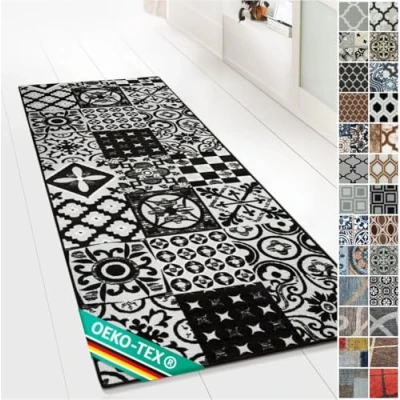 Afbeelding van Sligo tapijtloper met patroon, op maat gemaakte fijn weefsel voor keuken, hal en woonkamer, vintage ornament, oosters rooster (80 x 150 cm)