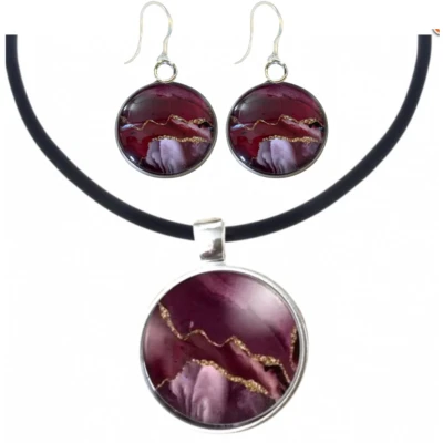 Afbeelding van Set Burberie allergievrij oorbellen en ketting Charme Bijoux