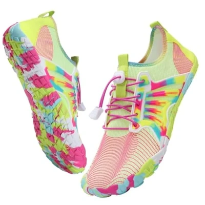 Afbeelding van IceUnicorn Blotevoetenschoenen voor dames en heren, brede trailschoenen, teenschoenen, uniseks, zwemschoenen, strandschoenen, waterschoenen, geel roze, 38 EU