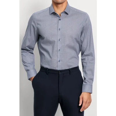 Afbeelding van OLYMP Level 5 Overhemd Print Blauw Heren Maat 37 Slim fit