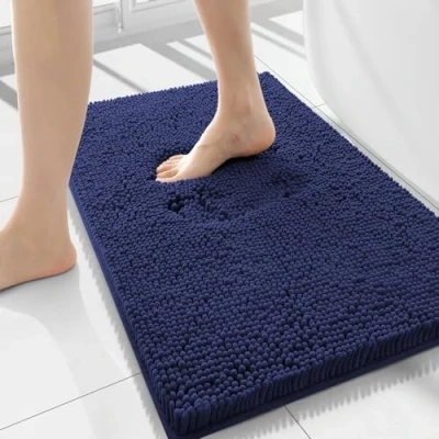 Afbeelding van Homaxy Antislip badmat, zachte chenille microvezel badkamertapijt, absorberende machinewasbaar 50 x 80 cm, blauw