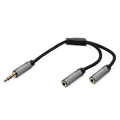 Afbeelding van DIGITUS audiosplitter 3,5mm jack naar 2x aansluiting aux splitter stereo 0,2m zwart voor smartphones, computers, laptops, MP3 spelers, installaties