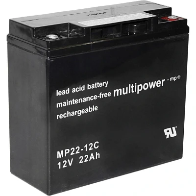 Afbeelding van multipower PB 12 22 M5 Loodaccu V Ah Loodvlies (AGM) (b x h d) 181 167 76 mm M6 schroefaansluiting Cyclusbestendig, Onderhoudsvrij, Geringe