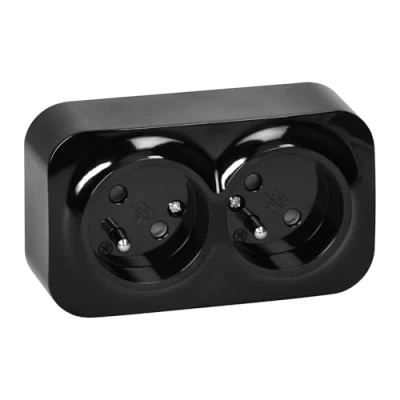 Afbeelding van Miratic Stopcontact 2 Voudig Type E Opbouw met Glanzende Afwerking 16A/230VAC IP20 Socket voor Veilige en Betrouwbare Stroomvoorziening (Zwart)