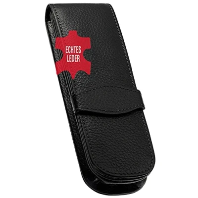 Afbeelding van ONLINE Lederen etui Classic voor 3 schrijfgerei, zwarte pennenetui met insteeklus en vakken, echt leer, balpenetui, pennenetui, schrijfetui, 14,5 x 5 2,5 cm, alle merken