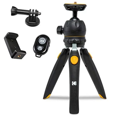 Afbeelding van Kodak PhotoGear Mini verstelbaar statief met 360 kogelgewricht, compact 9 inch tafelstatief verandert in 11 selfiestick, rubberen poten, smartphone