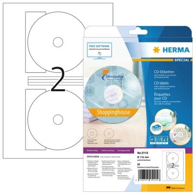 Afbeelding van Etiket HERMA 5115 CD 116mm wit 50stuks