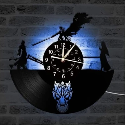 Afbeelding van Smotly Vinyl wandklok, Final Fantasy thema record handgemaakte kunst creatieve kleur nachtlampje 7 decoratie thuis wandklok geschenk. (Gift haak), B4
