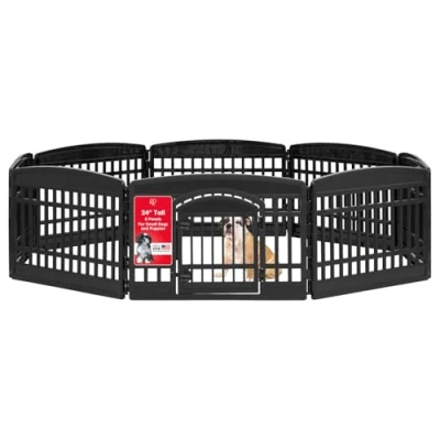 Afbeelding van Iris Ohyama Puppy Ren met 8 Panelen, H60cm, Zwart, Afsluitbare Deur, Kattenverblijf, Hondenbox, voor Buiten, Binnen, Box, Hondenomheining, Omheining, CI 608E H60cm /