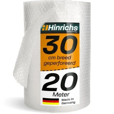 Afbeelding van Hinrichs Noppenfolie Rol 20m x 30cm geperforeerd Ideaal voor Verzending, Verpakking en Verhuizing 100% Recyclebaar als Verpakkingsmateriaal Opvulmateriaal