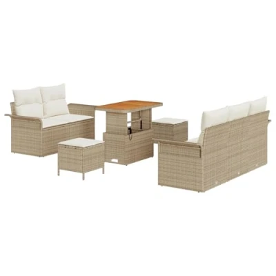 Afbeelding van vidaXL 8 Delige Tuin Sofa Set met Kussens Beige Poly Riet Acacia
