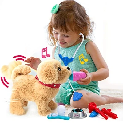 Afbeelding van KOONIE Interactief speelgoed voor kinderen, hond die loopt en blaft, elektronische huisdieren met functie, knuffeldier, elektrisch pluche dier, cadeau meisjes jongens van 2 tot 5 jaar