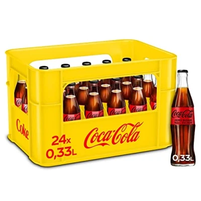 Afbeelding van Coca Cola Zero Sugar cafeïnehoudende frisdrank met originele smaak nul suiker en zonder calorieën in herbruikbare glazen flessen (24 x 330 ml)