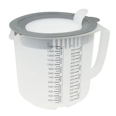 Afbeelding van Dr. Oetker Meet en mengbeker 1,4 L, verschillende maatschalen, met spatbescherming, beker van hoogwaardig kunststof (kleur: oranje/transparant) vaatwasmachinebestendig, hoeveelheid: 1
