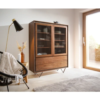 Afbeelding van Boekenkast Stonegrace acacia bruin steenfineer 120x150 cm 2 deuren 4 laden V poot Black