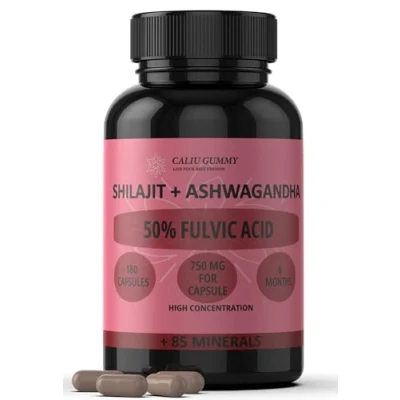 Afbeelding van Zuivere Shilajit 180 capsules 50% Fulvinezuur 6 maanden 144000mg met Ashwagandha natuurlijk poeder +85 mineralen Pilsupplement voor mannen pure Himalaya hars