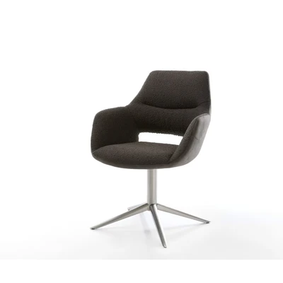 Afbeelding van DELIFE Draaistoel Yago Flex met armleuning materiaalmix zwart kruispoot roestvrij staal 360 draaibaar rocker functie pocketveer kern