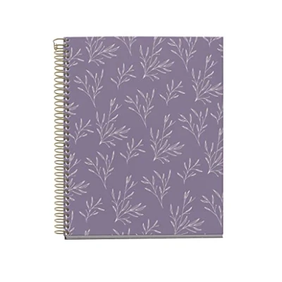 Afbeelding van Miquelrius Geruit gerecycled notitieboek, A5, geruit, 5 mm, 120 vellen à 70 g/m², 4 gekleurde strepen, spiraalbinding, collectie Garden Memories, paarse bloemen