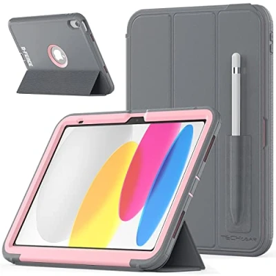 Afbeelding van TECHGEAR D FENCE ontwerp voor Apple iPad 10 2022 10e generatie 10,9 inch, slanke, schokbestendige robuuste beschermende pantser smart case + standaard, scholen bouwers workman kinderen hoesje [roze]