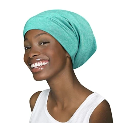 Afbeelding van Satijn Gevoerde Slaap GLB Zachte Slouchy Hoeden voor Krullend Haarvrouwen, Groen Gezondheid Grijs, one size