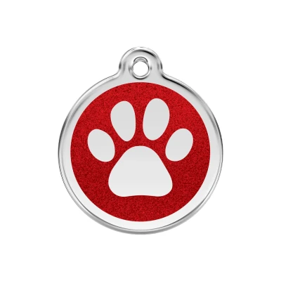 Afbeelding van Paw Print Red glitter hondenpenning medium/gemiddeld dia. 3 cm RedDingo