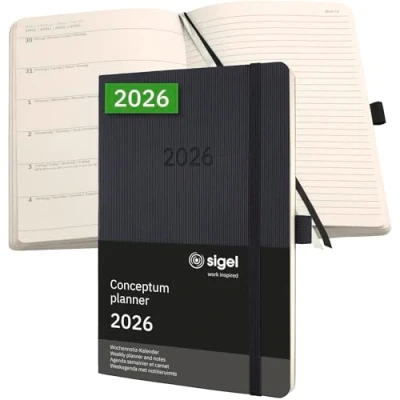 Afbeelding van SIGEL C2624 Wochennotiz Kalender Conceptum 2026, ca. A5, , schwarz: Agenda Conceptum, Classic, Softcover
