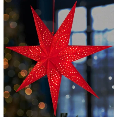Afbeelding van BRUBAKER 60 cm Papieren Kerstster om op te Hangen Raam Adventster 3D Ster met E14 Voet Hangende Kerstdecoratie Lichtster 3,5 m Kabel Wit