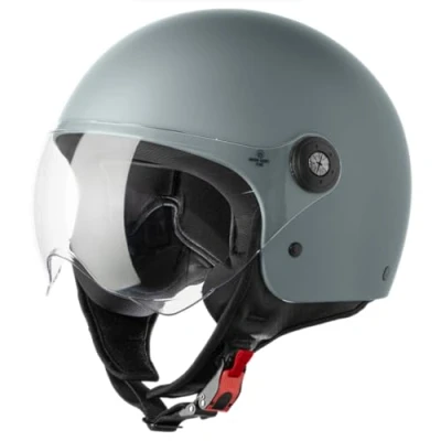 Afbeelding van VINZ Duoro Jethelm met Vizier / Scooter Helm Snorscooterhelm Mat Grijs
