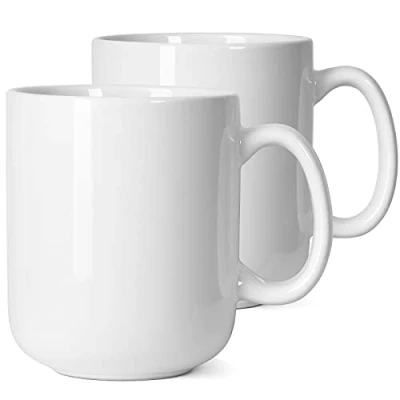 Afbeelding van Smilatte Mokken M016 effen porselein, grote theekopje met handvat, voor papa, mannen, set van 2, 600 ml, wit