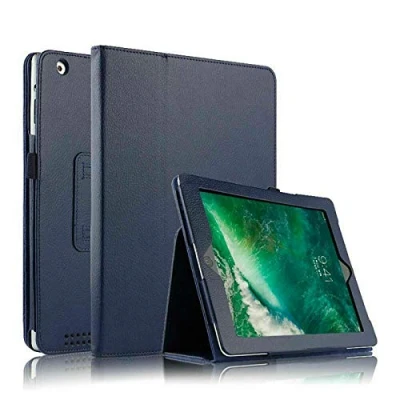 Afbeelding van Foliohoesje lederen flip case voor Apple iPad 9.7 6e generatie 2018 en 5e 2017 Air 2e 1e (blauw)
